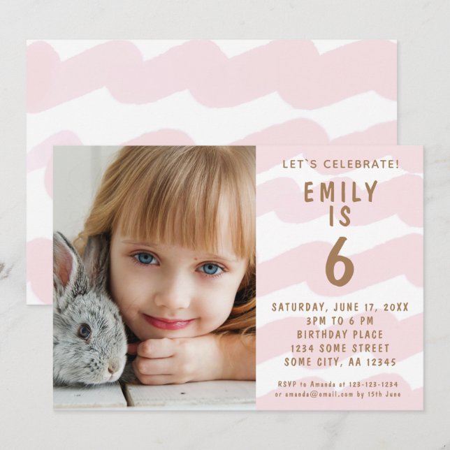 Invitation d'anniversaire Photo Fille Aquarelle Va (Devant / Derrière)