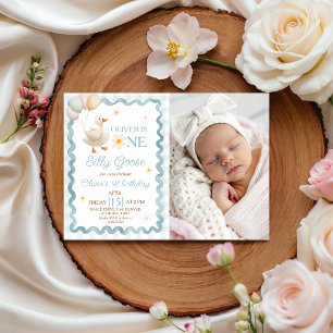 Invitation d'anniversaire photo Gingham Silly Goos