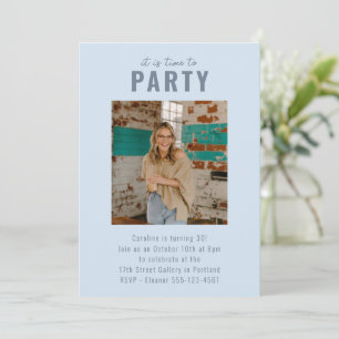 Invitation d'anniversaire Photo Jalons Gras Bleu C