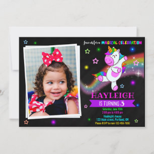 Invitation d'anniversaire Photo Licorne 1ère fête 