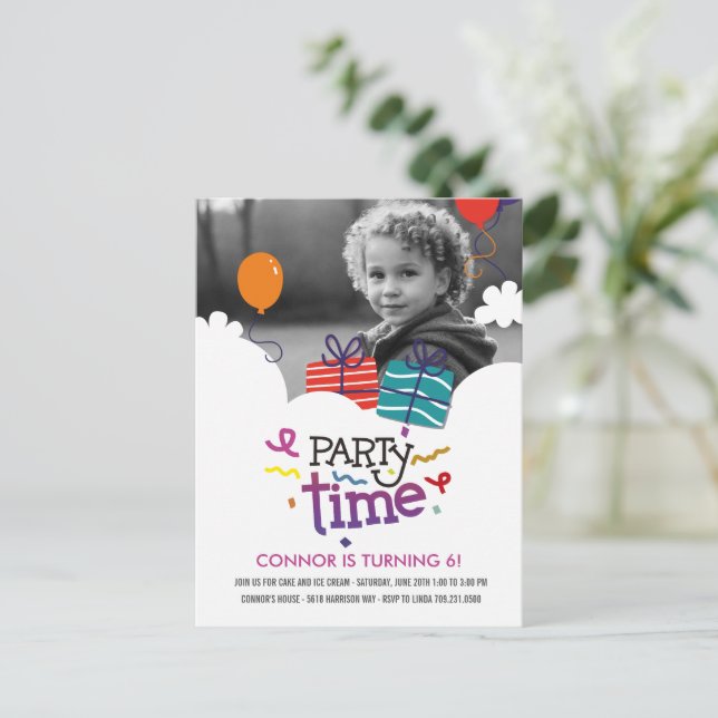 Invitation d'anniversaire Photo Party Time (Debout devant)