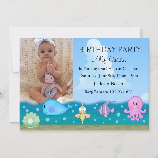 Invitation d'anniversaire photo sous la mer (Devant)
