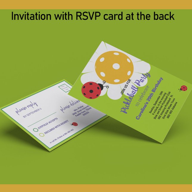 Invitation d'anniversaire Pickleball Daisy + Carte (Créateur téléchargé)