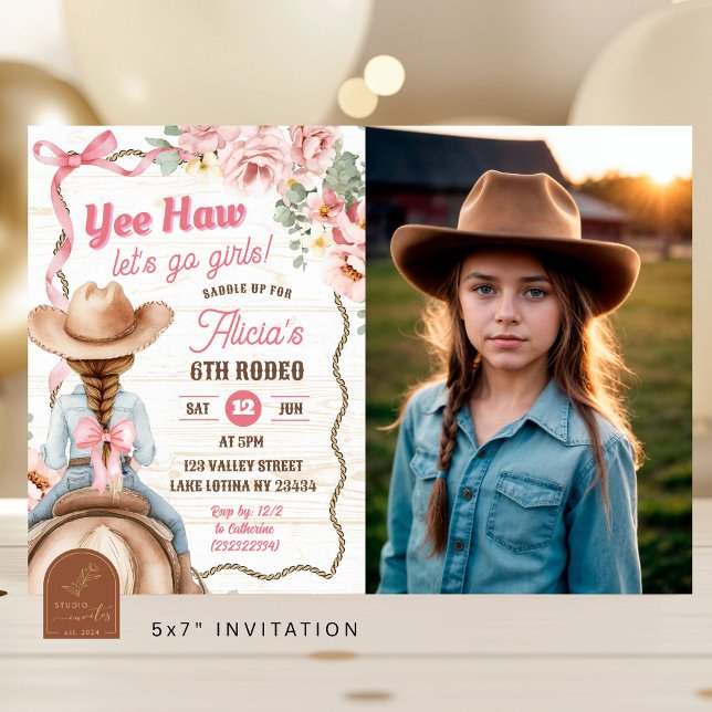 Invitation d'anniversaire Pink Bow Coquette Rodeo  (Créateur téléchargé)