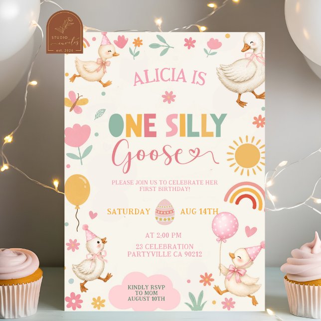 Invitation d'anniversaire Pink Cute ONE Silly Goos (Créateur téléchargé)