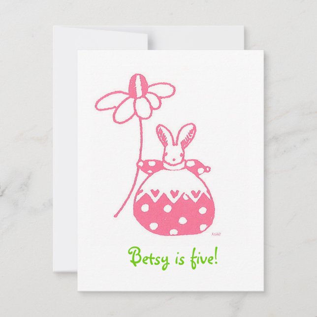 Invitation d'anniversaire Pink Daisy Bunny (Devant)