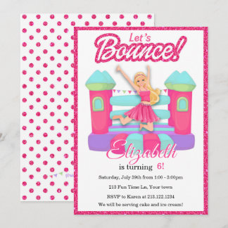 Invitation d'anniversaire Pink Doll Bounce House