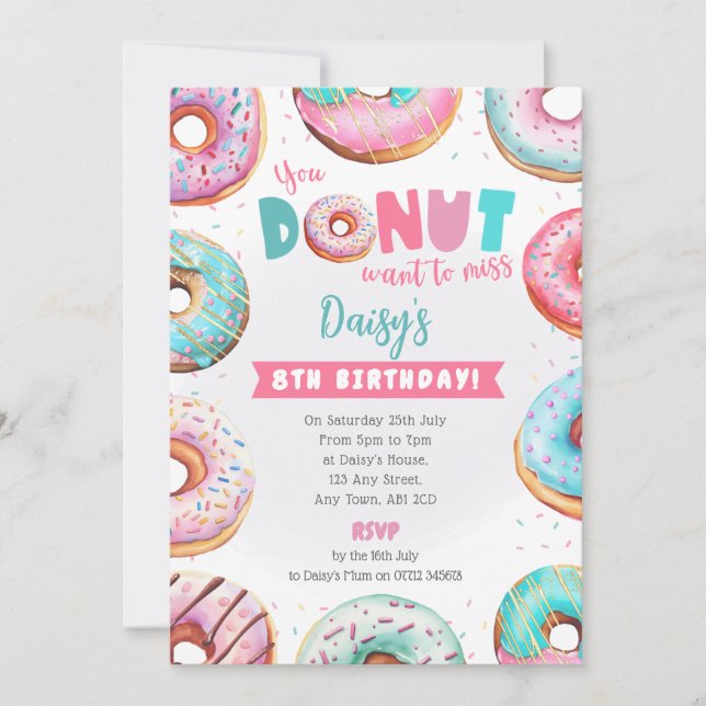 Invitation d'anniversaire Pink Donut Vous ne voule (Devant)