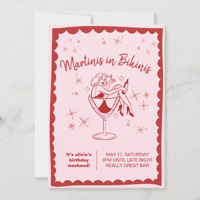 Invitation d'anniversaire Pink Martinis in Bikinis (Devant)