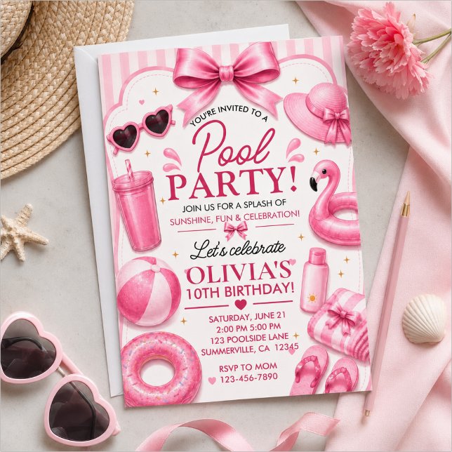 Invitation d'anniversaire Pink Pool Party (Créateur téléchargé)