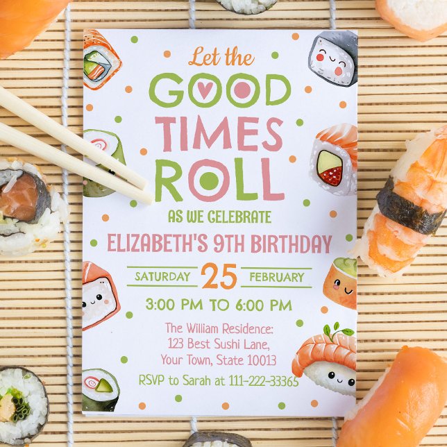Invitation d'anniversaire Pink Sushi (Créateur téléchargé)