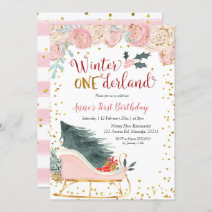 Invitation d'anniversaire Pink Winter Onederland S