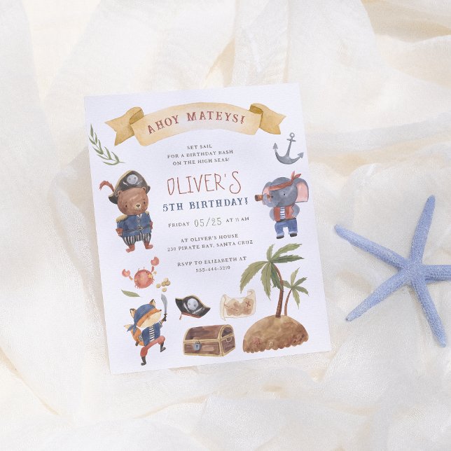 Invitation d'anniversaire Pirate Animaux Budget (Créateur téléchargé)