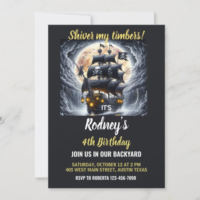 Invitation d'anniversaire pirate Faites frémir mes (Devant)