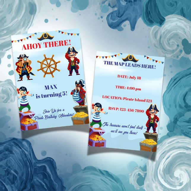 Invitation d'anniversaire pirate garçon | Nom et â (Créateur téléchargé)