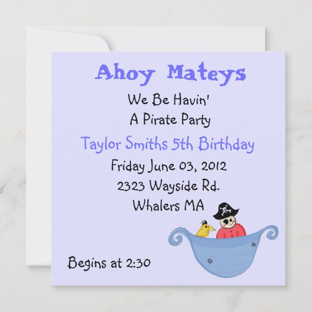 Invitation d'anniversaire Pirate Party (Devant)