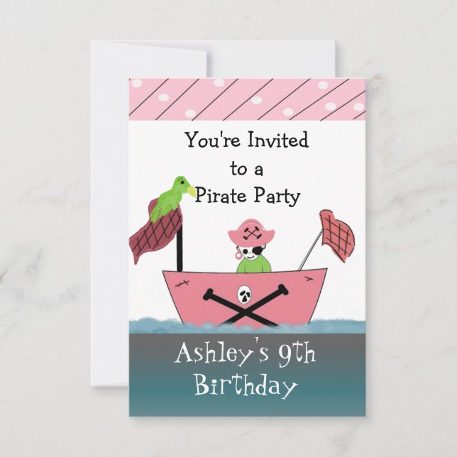 Invitation d'anniversaire Pirate Rose (Devant)