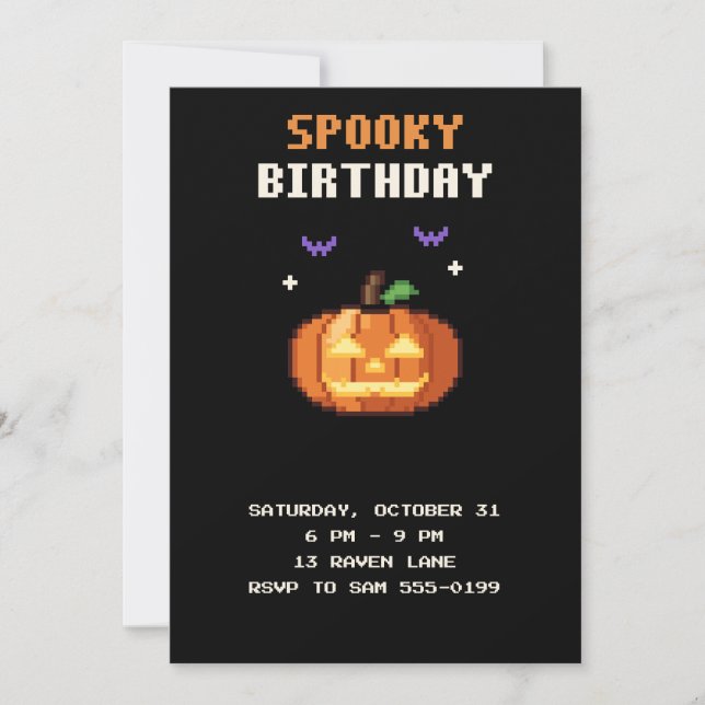 Invitation d'anniversaire Pixel Art Halloween effr (Devant)