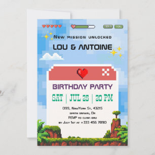 Invitation d'anniversaire Pixel Gamer