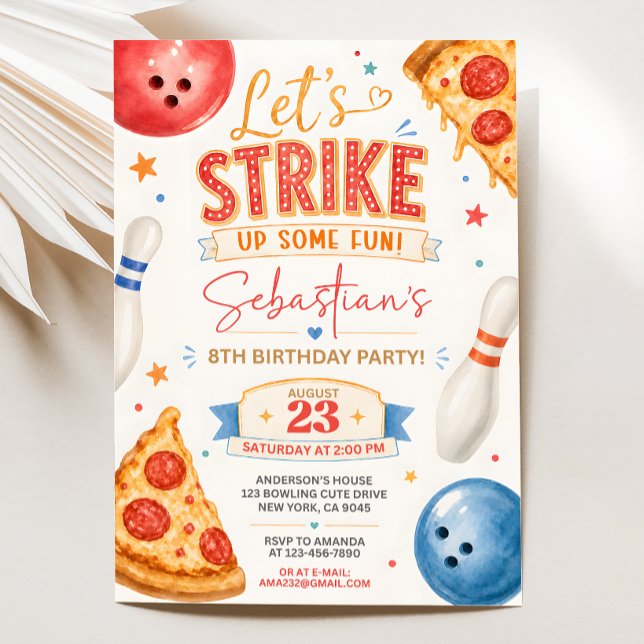 Invitation d'anniversaire Pizza Bowling (Créateur téléchargé)