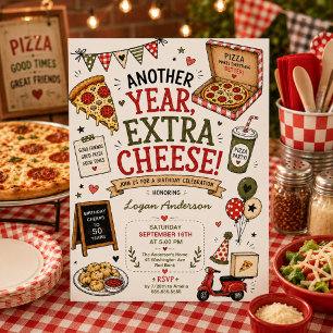 Invitation d'anniversaire Pizza dessinée à la main