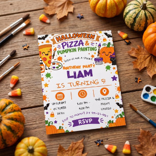 Invitation d'anniversaire Pizza Halloween et Peint