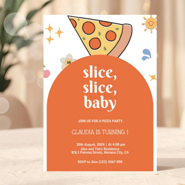 Invitation d'anniversaire pizza moderne (Retro Pizza Birthday Invitation)