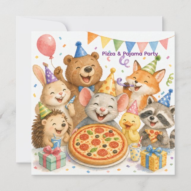 Invitation d'anniversaire Pizza & Pyjama Party Ani (Devant)