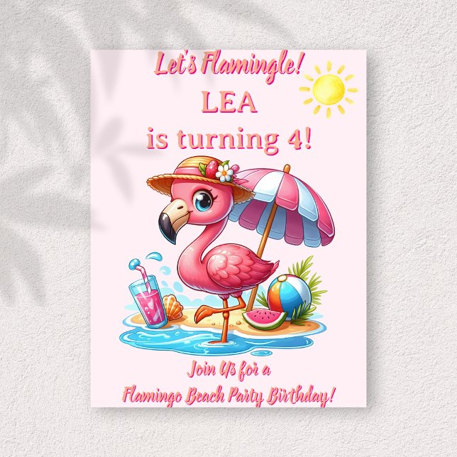 Invitation d'anniversaire Plage Flamant Rose Faiso (Créateur téléchargé)
