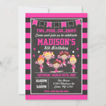 Invitation d'anniversaire pom-pom girl / rose et n