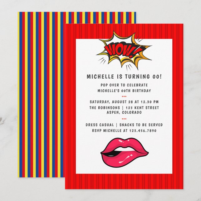 Invitation d'anniversaire Pop Art Bande Dessinée (Devant / Derrière)