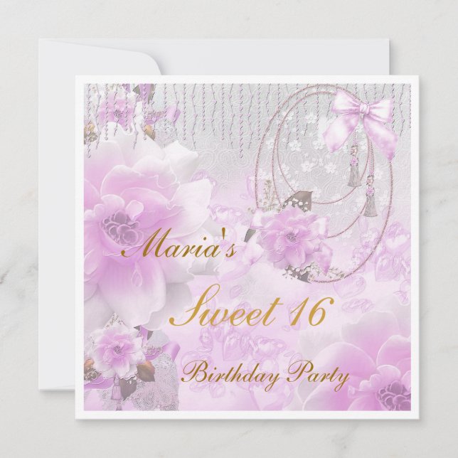 Invitation d'anniversaire pour 16 ans doux (Devant)