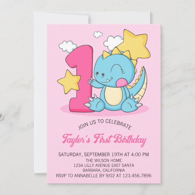 Invitation d'anniversaire pour 1 an avec un bébé d (Devant)