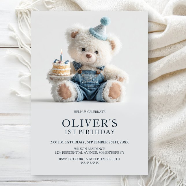 Invitation d'anniversaire pour 1 an avec un ours e (Créateur téléchargé)