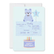 Invitation d'anniversaire pour 1 an Ourson Teddy B