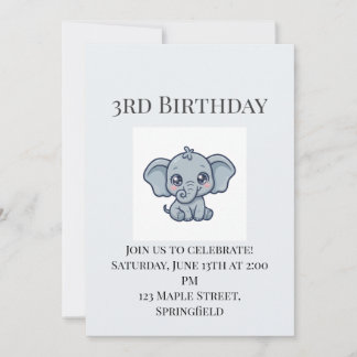 Invitation d'anniversaire pour 3 ans de bébé éléph