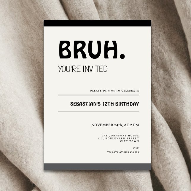 Invitation d'anniversaire pour ado de 12 ans garço (Bruh 12th birthday invitation for boys)