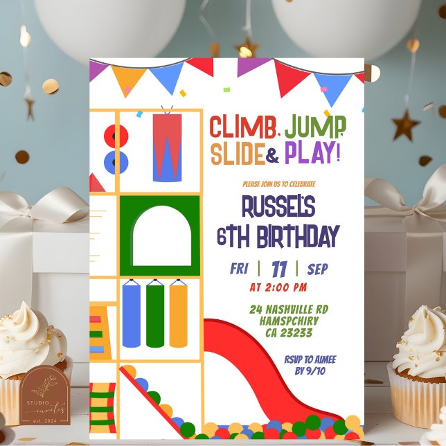 Invitation d'anniversaire pour aire de jeux intéri (Créateur téléchargé)