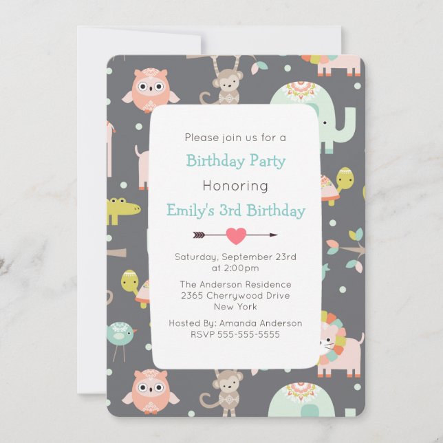 Invitation d'anniversaire pour animaux sauvages co (Devant)