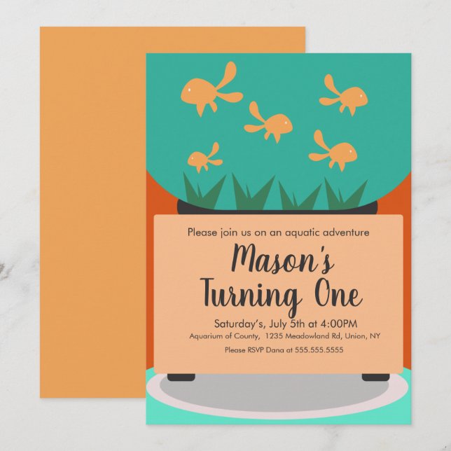 Invitation d'anniversaire pour aquarium moderne av (Devant / Derrière)