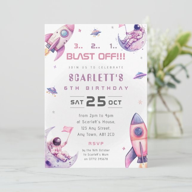 Invitation d'anniversaire pour astronaute spatiale (Debout devant)