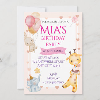 Invitation d'anniversaire pour bébé animaux à l'aq