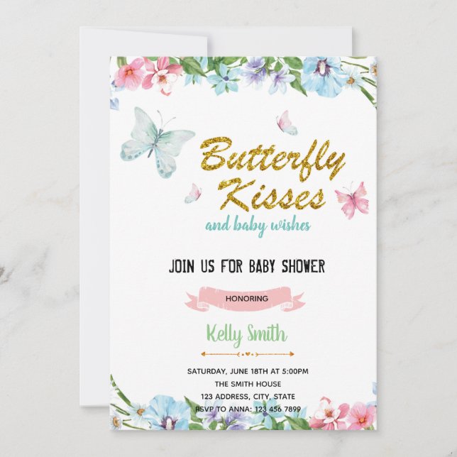 Invitation d'anniversaire pour bébé avec bisou de  (Devant)
