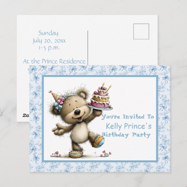 Invitation d'anniversaire pour bébé garçon Ourson (Devant / Derrière)
