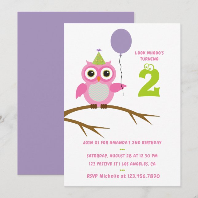 Invitation d'anniversaire pour bébé ou petite fill (Devant / Derrière)