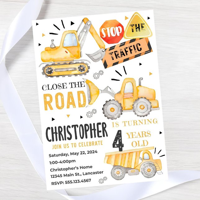 Invitation d'anniversaire pour camion de construct (Créateur téléchargé)