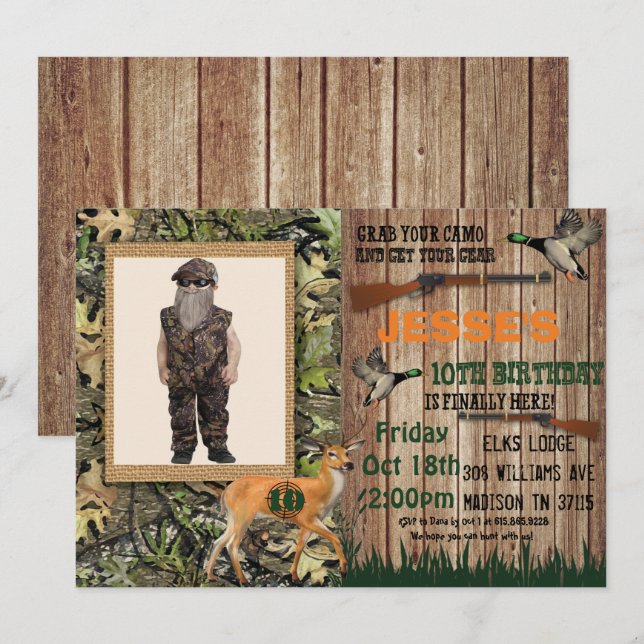 Invitation d'anniversaire pour chasse de cerf pour (Devant / Derrière)