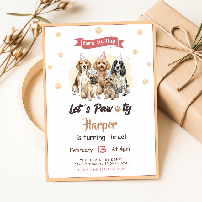 Invitation d'anniversaire pour chien chiot animal  (Créateur téléchargé)