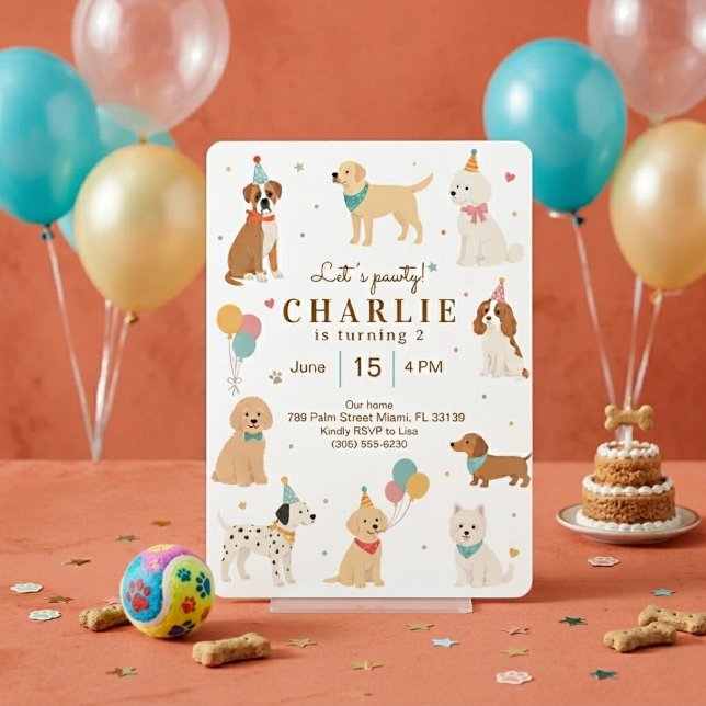 Invitation d'anniversaire pour chien chiot mignon  (Créateur téléchargé)