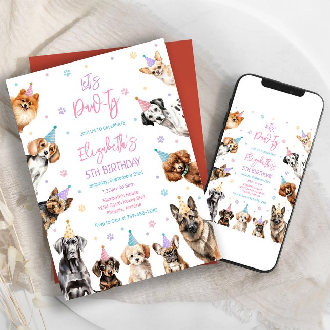 Invitation d'anniversaire pour chien Let's Pawty D (Créateur téléchargé)
